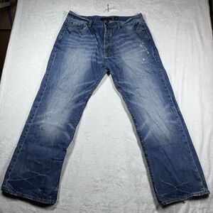 ED HARDY Jeans Mens 38x32 Blue Embroidered Distressed Vtg Y2k Christian Audigier